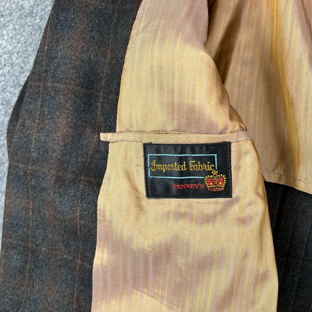 Vintage 50s Pennys Blazer Mens 42R Brown Shadow Plaid 3 Button Union Made in USA - Picture 4 of 14